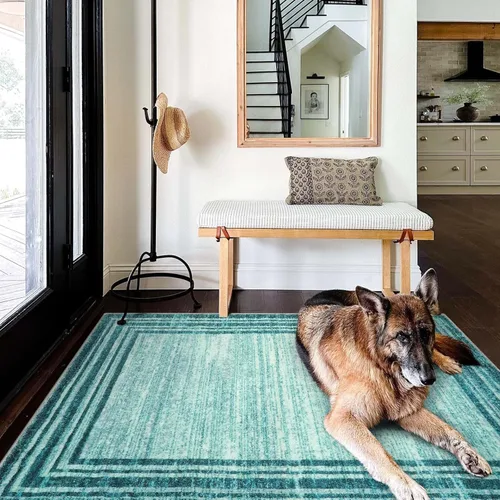 Miniatura 47 de Alfombra de pasillo moderna abstracta Lahome, alfombra lavable turquesa de 2 x 6 pulgadas para entrada, alfombra antideslizante de bajo pelo