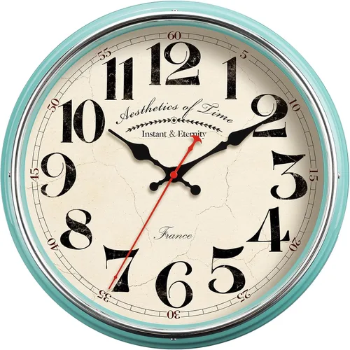 Miniatura 8 de Reloj de Pared de Campo de Metal de 12.4" Vintage Retro Relojes de Pared Silenciosos Sin Tictac Fácil de Leer para Sala de Estar, Cocina, Turquesa
