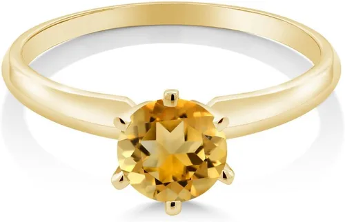 Miniatura 64 de Anillo de compromiso solitario con piedra preciosa redonda de oro amarillo de 14 quilates de 0.236 in para mujer Ajuste clásico de 6 puntas