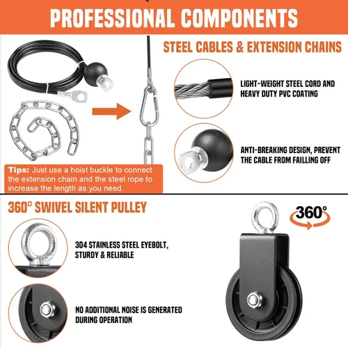 Miniatura 4 de SERTT Sistema de Polea de Cable para Gimnasio, Accesorio de Polea de Rack de Potencia con Barra de Jalón LAT 2 en 1 y Pasador de Carga Mejorado