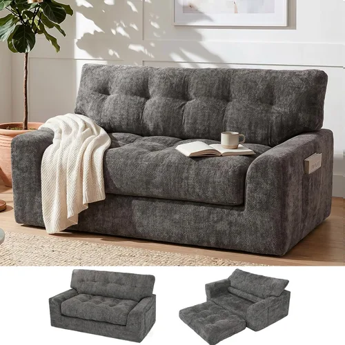 Miniatura 47 de MONVANE 55.5" Convertible Loveseat Sofa, 2-in-1 Boneless Sleeper Sofa Bed Futon Couch with Storage Pocket, Comfy Chenille Deep Seat Boneless Couch