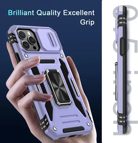 Miniatura 312 de DEERLAMN Funda para iPhone Xs Max con funda deslizante para cámara + protector de pantalla, soporte giratorio de anillo de grado militar a prueba