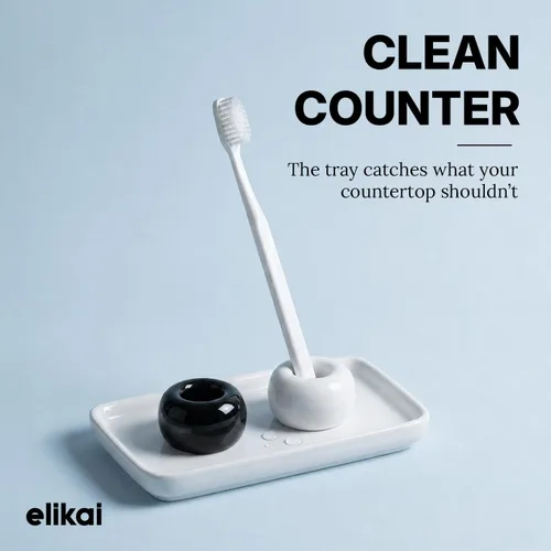 Miniatura 2 de ELIKAI Porta cepillos de dientes de cerámica con bandeja de baño, organizador de encimera para cepillos de dientes y accesorios, juego de soporte