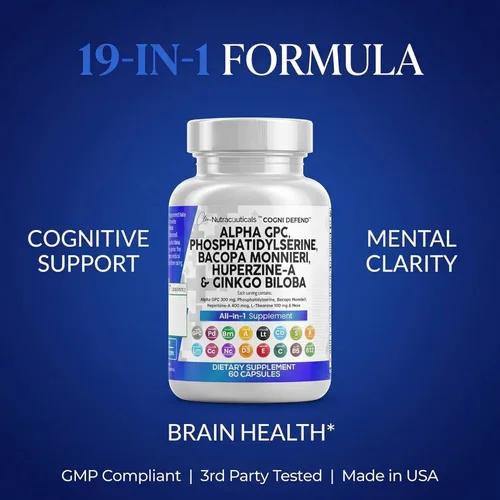 Miniatura 8 de Clean Nutraceuticals Alpha GPC Colina Fosfatidilserina Bacopa Monnieri Ginkgo Biloba Huperzina A Suplemento con Urdina, Mane de León, Garra de Gato