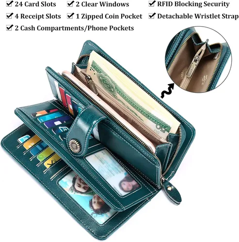 Miniatura 4 de FALAN MULE Cartera de cuero genuino RFID bloqueo gran capacidad Trifold señoras cartera.