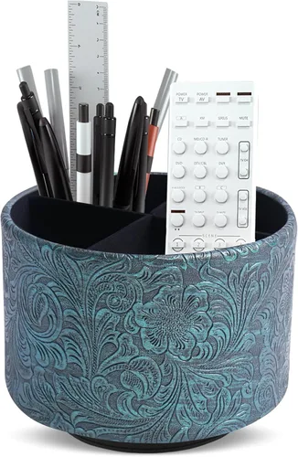 Miniatura 29 de lizimandu Organizador Redondo de Cuero para Suministros de Arte, Soporte para Control Remoto, Rotación de 360 Grados, Soporte Multifuncional