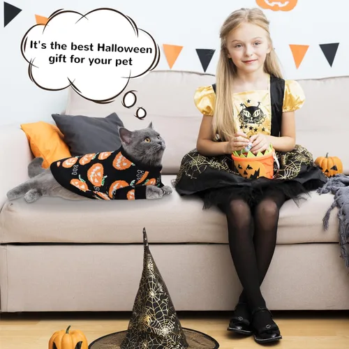 Miniatura 2 de Suéter de Halloween para mascotas, cachorros, gatos, calabazas, prendas de punto, disfraz con bonito patrón de abucheo, abrigo para gatitos, perros
