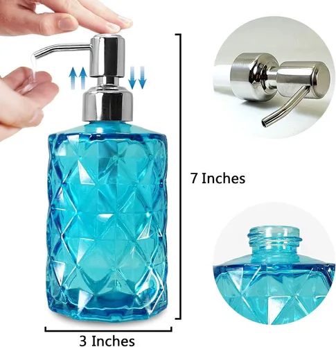 Miniatura 7 de JASAI Dispensador de jabón Diamond Design con bomba de jabón de acero inoxidable 304 a prueba de óxido, dispensador de jabón de cocina de 12 onzas