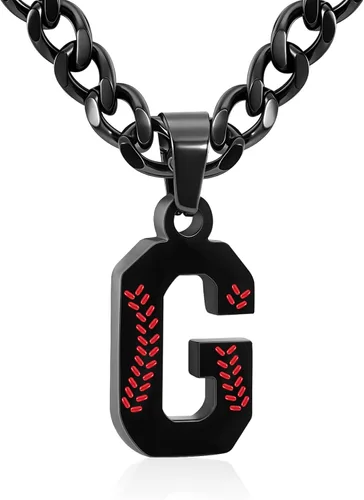 Miniatura 58 de Avotto Collar de béisbol con letra inicial de la A a la Z para niños y hombres, cadena cubana de acero inoxidable resistente que no se decolora