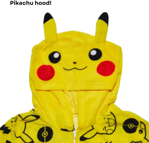 Miniatura 5 de Pokemon Pijama de una pieza para niños, disfraz de Pikachu con capucha o para dormir con cremallera frontal, tallas 4-10, Multi