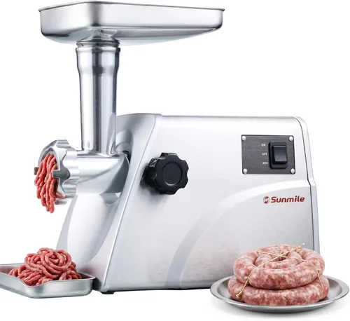 Sunmile SM-G33 ETL picadora de carne eléctrica de acero inoxidable de 1HP 800W Max - Hoja de acero inoxidable y 3 placas de molienda, 3 tipos de