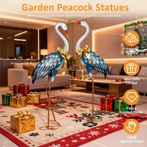 Miniatura 3 de Kircust Estatuas de Garza Azul para Exteriores Esculturas de Garza de Jardín de Metal, Arte de Patio de Pájaros Grande 47-48 Pulgadas, Juego de 2