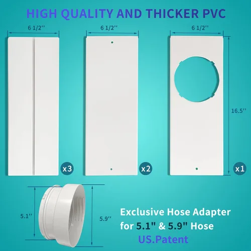 Miniatura 6 de JEACENT Kit de ventilación de aire acondicionado portátil para puerta corredera, kit de sellado universal de PVC ajustable para balcón placas