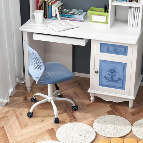 Miniatura 8 de MEDIMALL Silla de escritorio para niños, silla de oficina ergonómica azul para niños de 8 a 12 años con soporte lumbar, silla de escritorio