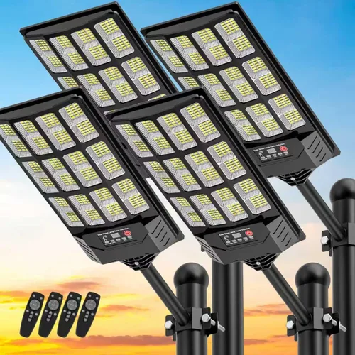 Luces de calle solares para exteriores impermeables, luz de inundación solar de 60000 lm de amplio ángulo, luz de estacionamiento LED con sensor de
