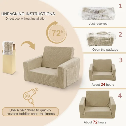 Miniatura 6 de Silla para bebés y niños, sofás blandos para bebés de 2 en 1 que se despliegan, sillas para bebés cómodas de 1 a 3 años, sofá convertible a sofá