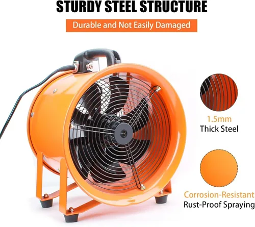 Miniatura 4 de Ventilador portátil de alta velocidad de 10 pulgadas, ventilador de escape industrial con manguera de conducto flexible de 16.4 pies, ventilador