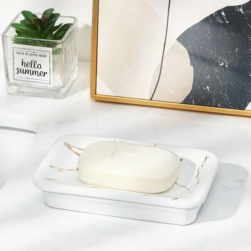 Miniatura 2 de Shinowa Jabonera de cerámica, soporte doble para jabón con drenaje, jabonera autodrenante de porcelana, soporte para jabón en barra para ducha