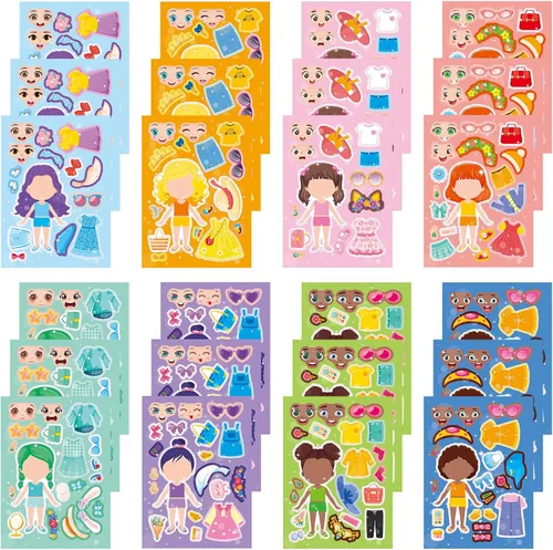 Miniatura 27 de 24 hojas de calcomanías de abeja para hacer una cara, lindos juegos de fiesta de animales, calcomanías para mezclar y combinar, haz tus propias vaca