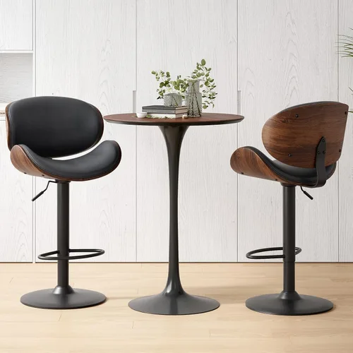 Miniatura 3 de Soohow Juego de 2 taburetes de bar ajustables, ergonómicos y modernos con respaldo para isla de cocina, taburete de bar de piel sintética