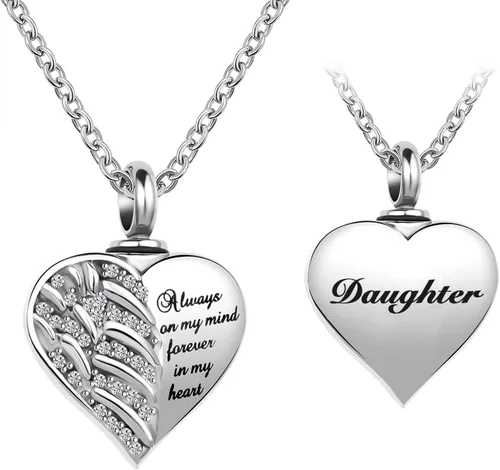 Miniatura 12 de Collar de alas de ángel guardián para cenizas, joyería de cremación con urna de cristal en forma de corazón, collar conmemorativo para cenizas