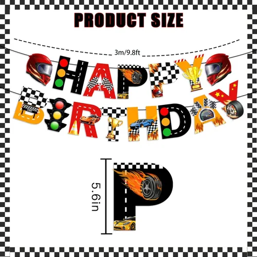 Miniatura 5 de KORHONEN Decoraciones de fiesta de cumpleaños con temática de auto de carreras para niños y adultos, incluye pancarta de feliz cumpleaños