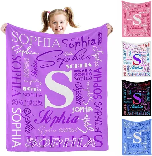 Miniatura 21 de Manta personalizada AOFUN con texto de nombre para adultos y niños, regalo para cumpleaños, boda, Día de San Valentín, 40x30 pulgadas, Estilo 1