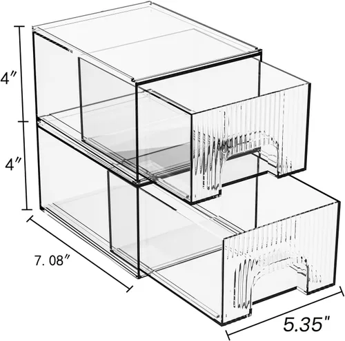 Miniatura 2 de ZHIAI Paquete de 2 organizadores de cosméticos apilables transparentes, cajón acrílico, organizador de plástico para tocador, tocador, armario