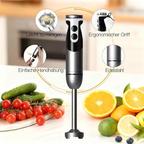 Miniatura 5 de MegaWise Blender - Batidora de mano eléctrica de acero inoxidable de 12 velocidades, batidora de mano de inmersión 5 en 1, batidora de mano