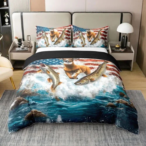Miniatura 13 de Erosebridal American Flag 100% Cotton Bedding Set Twin Army Green Camo Duvet Cover Bear Claw Hunting Theme Comforter Cover Camoflage Camping
