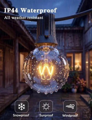 Miniatura 3 de Abeja Guirnalda de luces de patio al aire libre de 25 pies, tira de luces G40 para exteriores con 27 bombillas transparentes, luz colgante