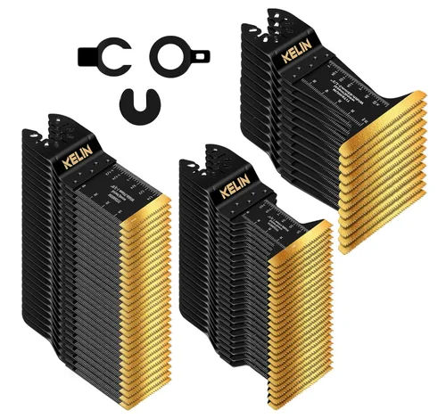 Miniatura 12 de 18 piezas de hojas de sierra oscilante de titanio con raspador de acero inoxidable y hojas semicirculares, kit de hojas multiherramienta universal