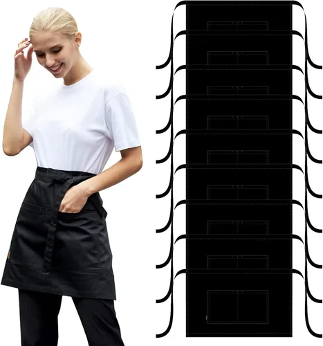 Miniatura 9 de Delantal de cintura unisex de 2 bolsillos para restaurante bistro trabaja medio delantal 27.6x17.7 in gris oscuro