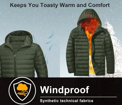 Miniatura 4 de TACVASEN Chaqueta acolchada con capucha para hombre, impermeable, impermeable, con aislamiento, ligera, cortavientos, acolchada