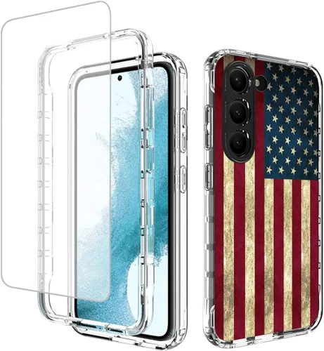 Miniatura 9 de Funda para Galaxy S23 con protector de pantalla de vidrio templado, funda protectora de cuerpo completo con bonito patrón floral transparente