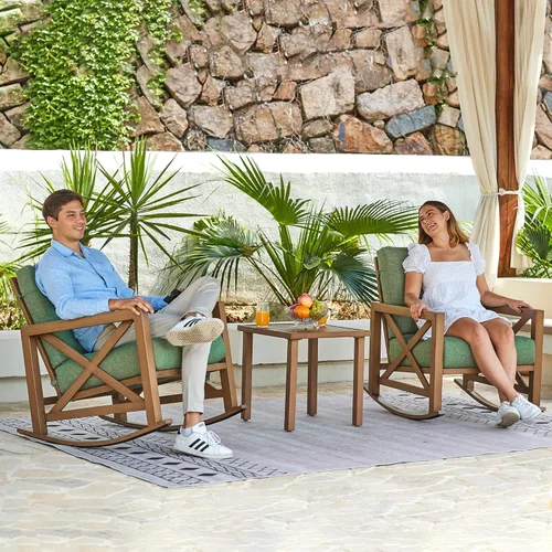 Miniatura 2 de NATURAL EXPRESSIONS Juego de Bistró Mecedora, Juego de 3 Piezas de Muebles de Conversación para Patio Exterior con 2 Mecedoras y 1 Mesa de Centro