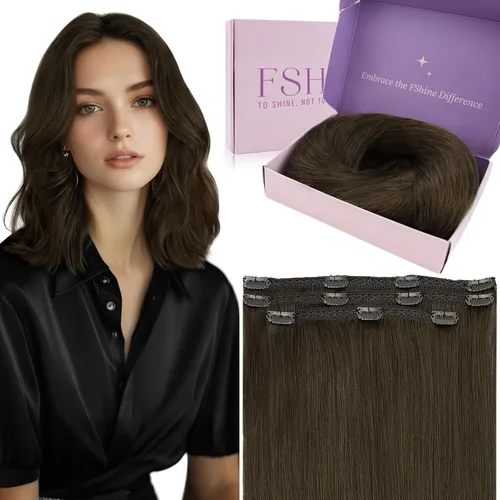 Miniatura 66 de Fshine Extensiones de cabello con broches, 22 pulgadas, 7 unidades, color marrón oscuro, doble trama, extensiones de cabello humano real con clip
