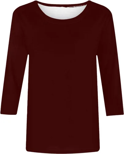 Miniatura 3 de Camisas de manga 3/4 para mujer, blusas casuales de verano 2026, cuello redondo, estampado floral, lindas, blusas holgadas 07 Vino