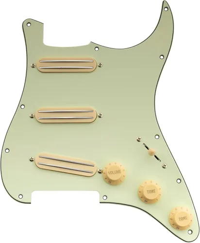 Miniatura 10 de Musiclily Golpeador ST-SSS básico precableado con mini riel de cerámica Humbucker para guitarra eléctrica Strat Style, 3 capas blanco envejecido
