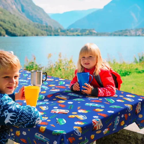 Miniatura 7 de Tudomro Mantel de camping con fundas de banco de picnic, se adapta a mesas de picnic de 4 a 7 pies, mantel de poliéster lavable y reutilizable