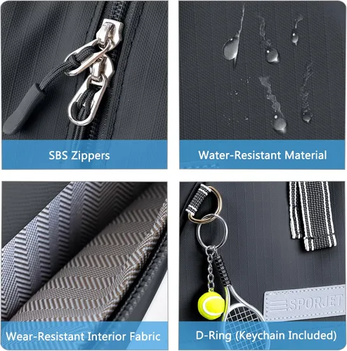 Miniatura 7 de Mochila de Tenis con Soporte para 2 Raquetas, Bolsa de Raqueta de Tenis de Cuero PU Resistente al Agua para Mujeres y Hombres, Mochila Deportiva