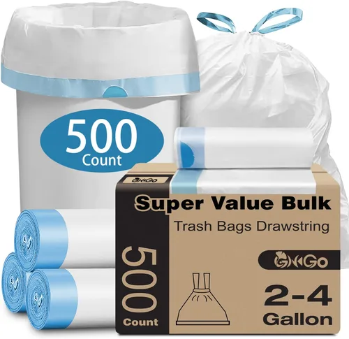 Bolsas de basura pequeñas de 2 a 4 galones, 500 bolsas de basura a granel con cordón a granel, mini bolsas de basura de plástico para baño, oficina,