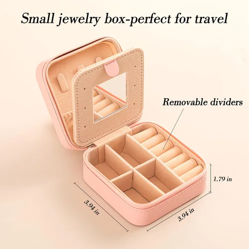 Miniatura 7 de HBselect Joyero de viaje para joyería, organizador de joyas, pequeñas cajas de joyería para mujeres, anillos, collares, aretes, joyero, caja