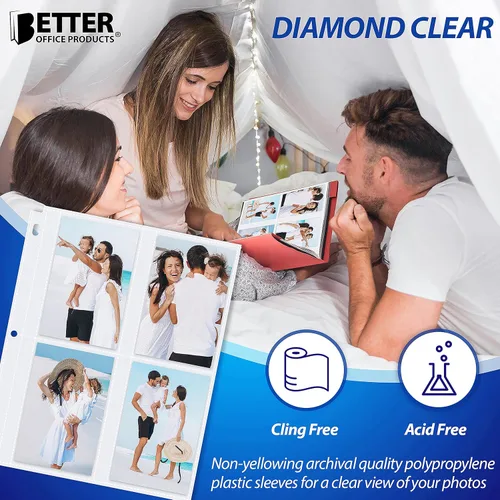 Miniatura 3 de Hojas de repuesto para álbum de fotos, 3.5 x 5 pulgadas, pesadas, transparentes con 3 anillos de diamante Better Office Products