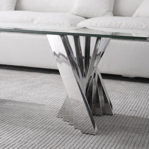 Miniatura 198 de Mesa de centro de cristal de lujo, mesa de centro de sofá de 47 pulgadas con marco de acero inoxidable dorado y parte superior de vidrio negro, mesa