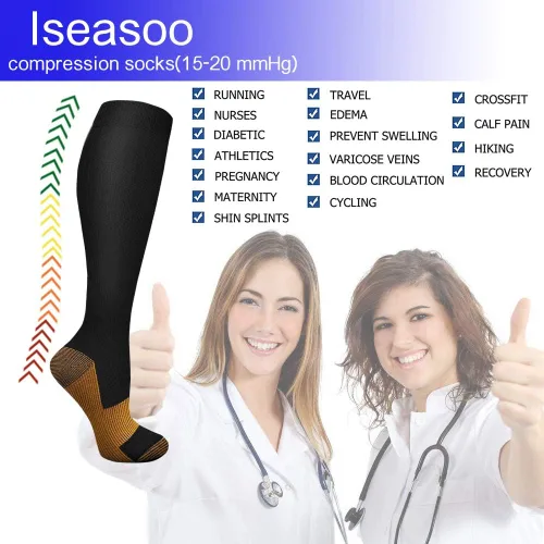 Miniatura 5 de Iseasoo - Calcetines de compresión y de cobre para hombre y mujer, para mejorar la circulación, correr, hacer senderismo y ciclismo, 15-20 mmHg (SM)