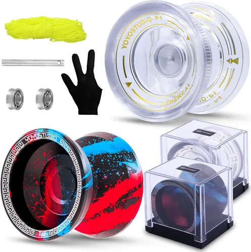 YOYOSTUDIO Yoyos de Doble Propósito Paquete de 2, Yoyo de Metal T16 y Yo Yo de Plástico P1 Blanco Cristal Responsivo Yo Yo para Niños Adultos con