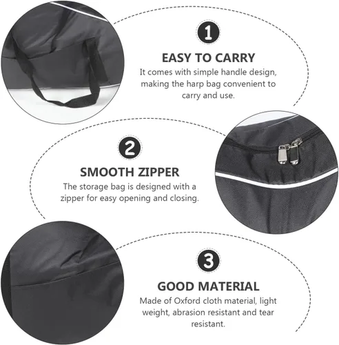 Miniatura 8 de Vaguelly Bolsa de transporte de arpa de lira ligera, bolsa de almacenamiento para instrumentos musicales con asa para arpas de cuerda de 15 a 19