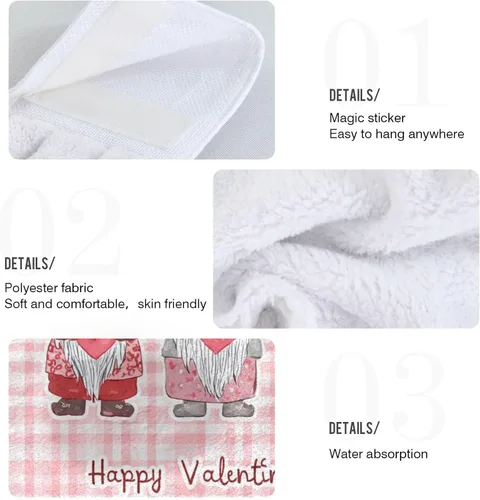 Miniatura 5 de Kcldeci Toallas de mano colgantes para el día de San Valentín con lazo para colgar, gnomos, corazones, toallas de mano suaves y gruesas, toallas