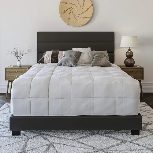 Miniatura 11 de Boyd Sleep Napoli - Marco de cama plataforma de cuero vegano gris tamaño King totalmente tapizado con cabecero ajustable - Se requiere somier